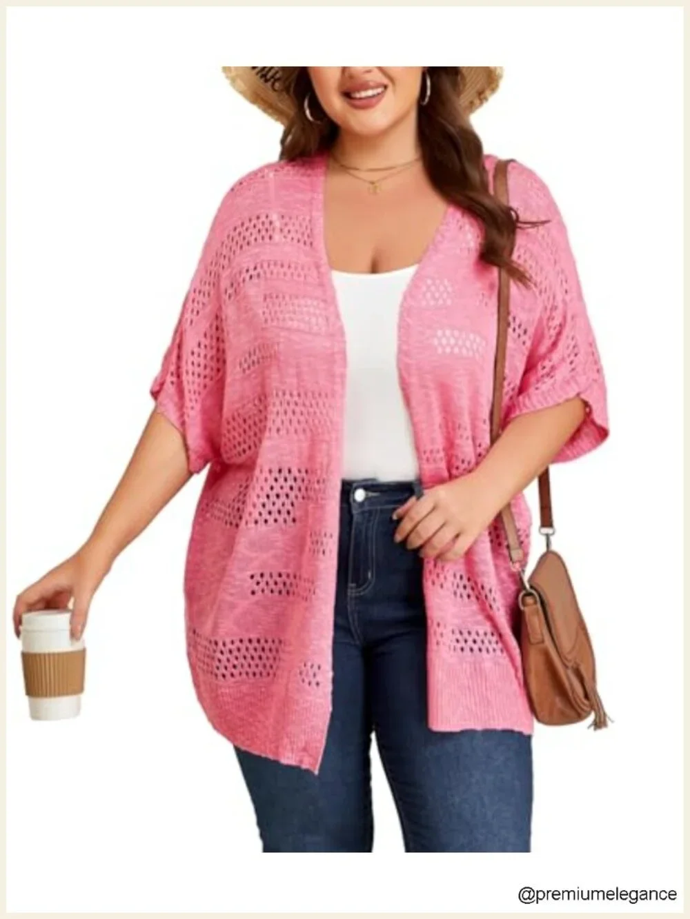 Plus Size Crochet Cardigan Kimono Boho Short Sleeve Oversized Summer Open Front